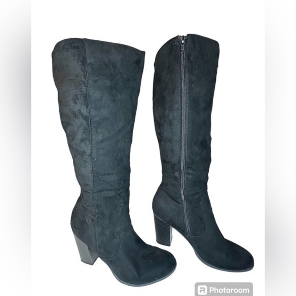 Style Co Addyy Tall Dress Boot Womens 7 M Black Micro Suede Knee-High